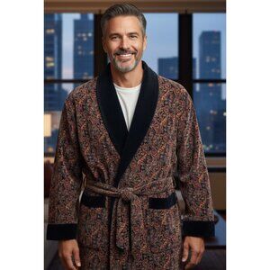 Vintage Club Lounge Paisley Velour Men's Smoking Jacket Size XL